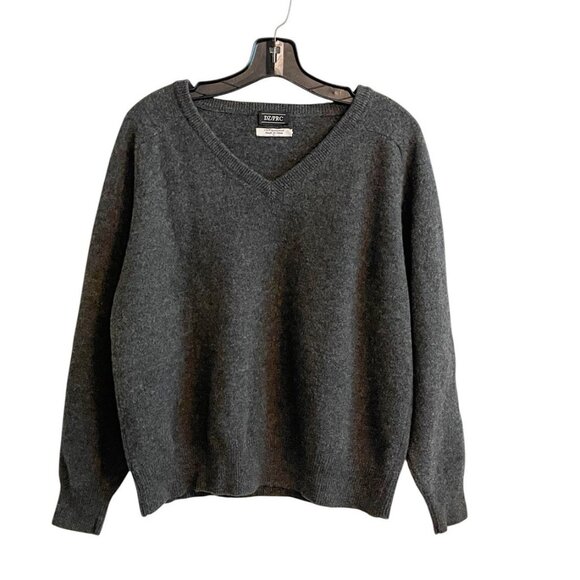 Vintage 90s Men’s XL 100% Lambswool Sweater Gray V-Neck Pullover Classic Knit - Picture 1 of 7
